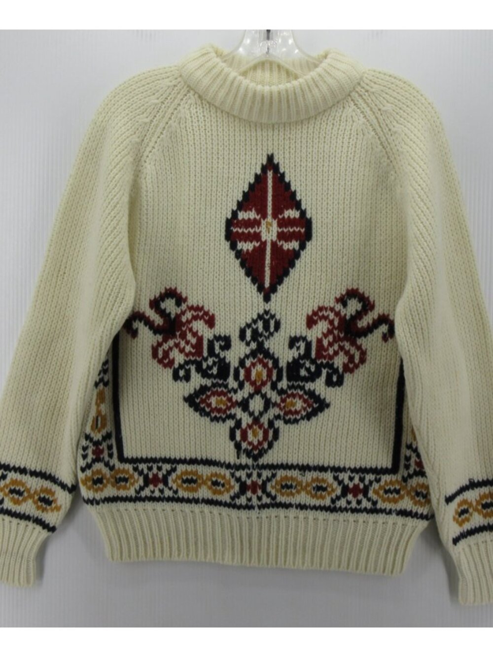 VINTAGE Sigallo Sweater Medium White 70s 80s Nordic Geometric Chunky *